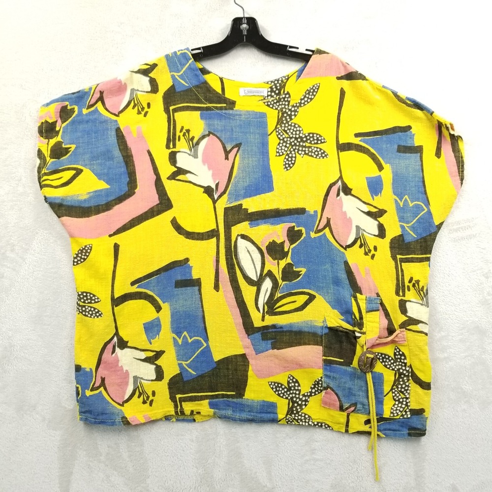T by Transparente Tunic Women One Size Linen Cotton Painted Oversize Art to Wear